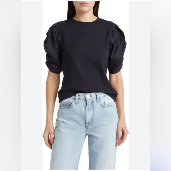FRAME Ruched Sleeve Organic Cotton T-Shirt - Picture 1 of 4